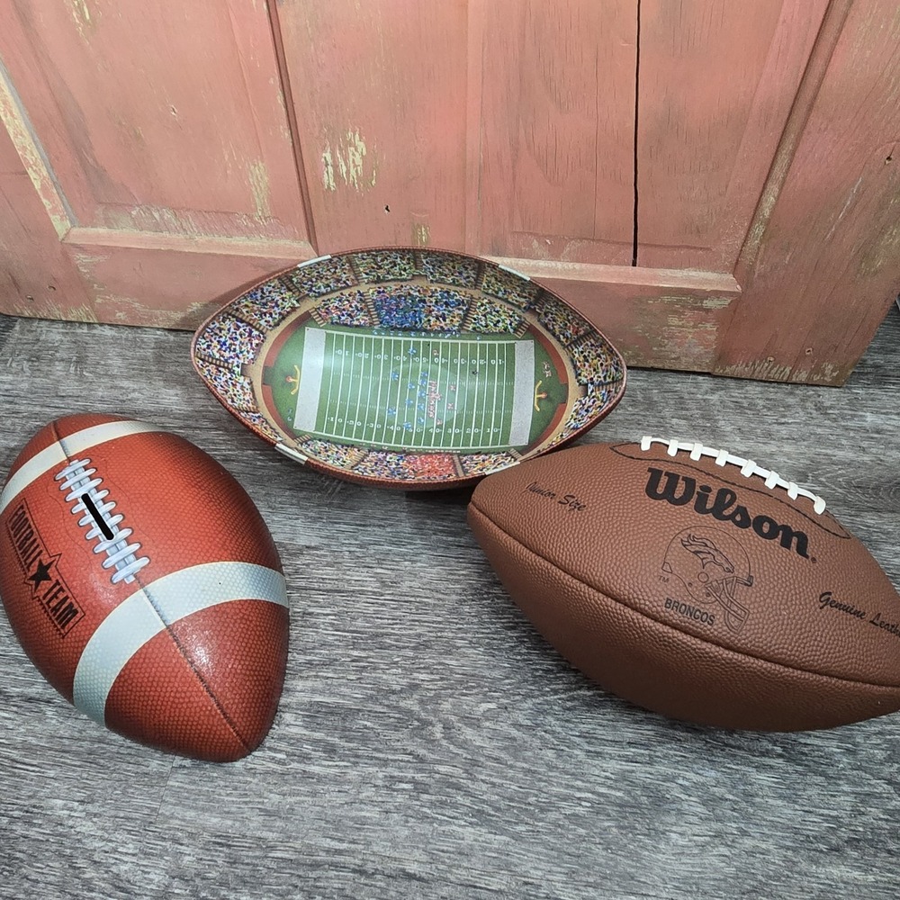 VTG Football Stadium Bank Tin  Wilson Leather Denver Bronco Football Junior Size